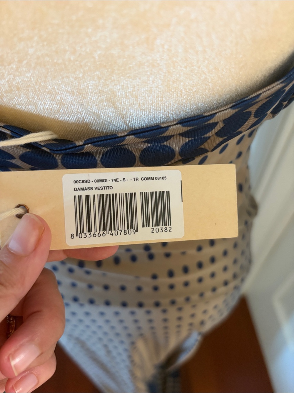 Diesel Taupe Satin Slip Dress with Navy Polka Dots - Picture 5 of 6